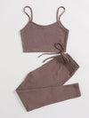 EZwear Solid Cami Top Knotted Waist Leggings Set
