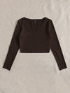 EZwear F Solid V Neck Crop Tee