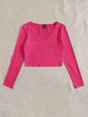 EZwear F Solid V Neck Crop Tee
