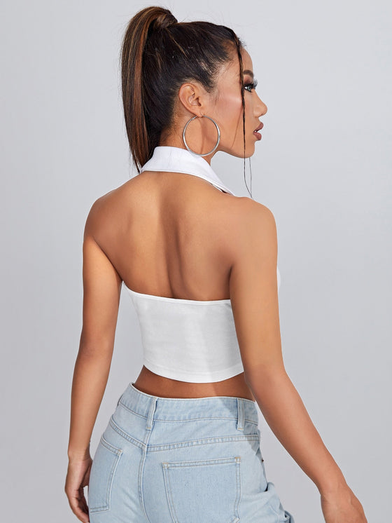 Open Back Crop Halter Top