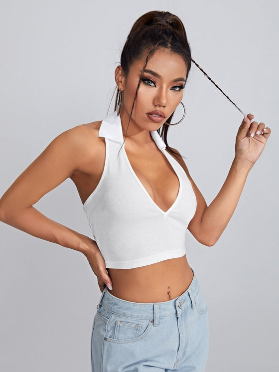 Open Back Crop Halter Top