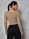 V Neck Solid Fitted Crop Tee