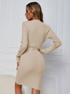 Belted Ribbed Knit Bodycon Sweater Dress