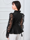 Modely Floral Applique Ruffle Hem Frill Trim Top