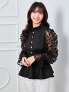 Modely Floral Applique Ruffle Hem Frill Trim Top