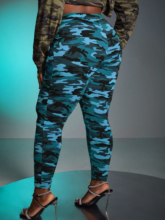 SXY Plus Camo Print Tie Front Pants