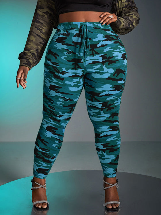 SXY Plus Camo Print Tie Front Pants