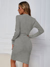 Belted Ribbed Knit Bodycon Sweater Dress