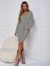 Belted Ribbed Knit Bodycon Sweater Dress