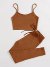 EZwear Solid Cami Top Knotted Waist Leggings Set
