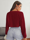 EZwear F V neck Drop Shoulder Rib knit Crop Tee