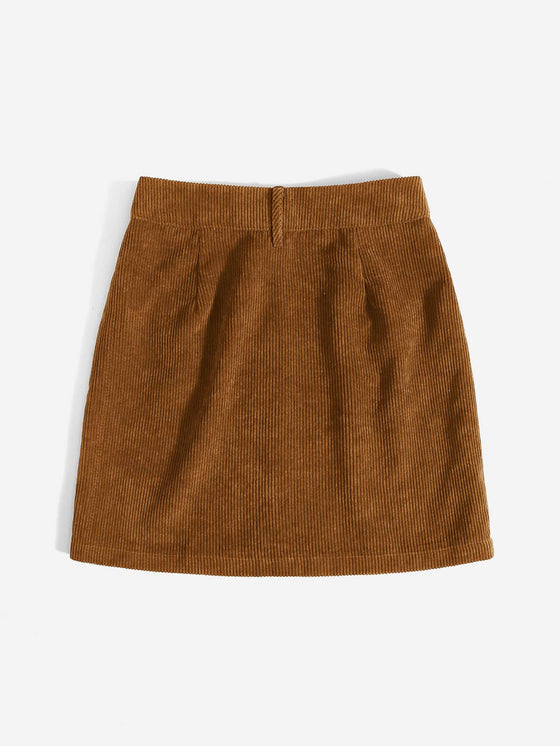 Corduroy Dual Pockets Straight Mini Skirt