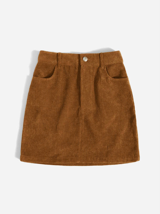 Corduroy Dual Pockets Straight Mini Skirt