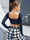 Square Neck Crop Ribbed Knit Top