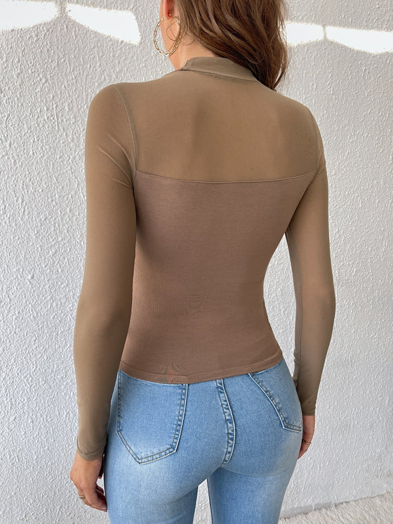 Mesh Yoke Solid Tee