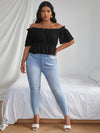 Plus Solid Ruffle Bardot Blouse