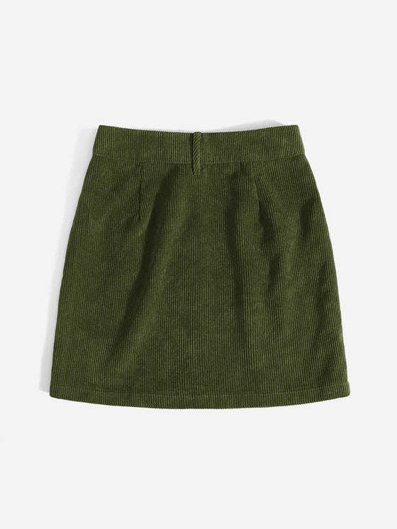 Corduroy Dual Pockets Straight Mini Skirt