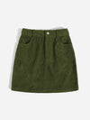 Corduroy Dual Pockets Straight Mini Skirt