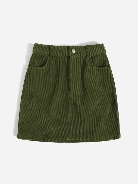 Corduroy Dual Pockets Straight Mini Skirt