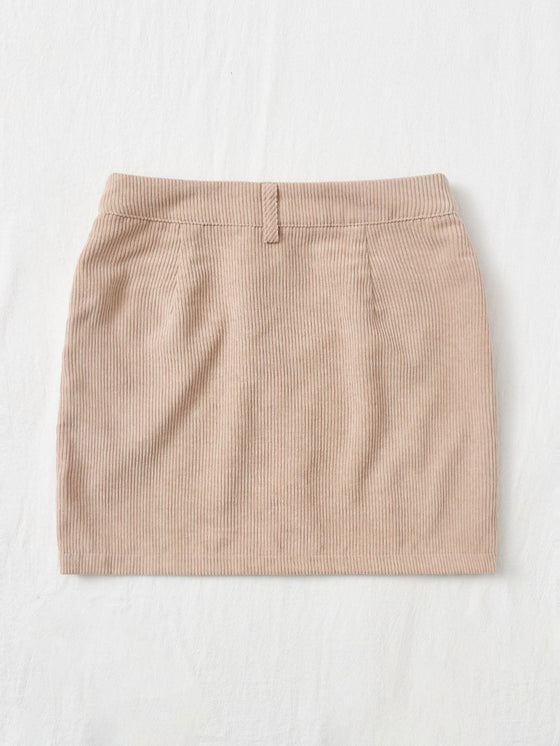 Corduroy Dual Pockets Straight Mini Skirt