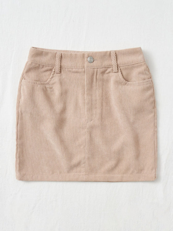 Corduroy Dual Pockets Straight Mini Skirt