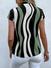 Block Striped Tie Neck Blouse