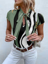 Block Striped Tie Neck Blouse