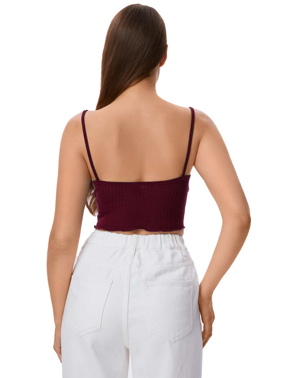 Frill Trim Ruched Front Rib knit Cami Top