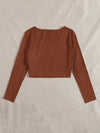 EZwear F Solid V Neck Crop Tee