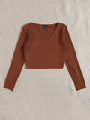 EZwear F Solid V Neck Crop Tee
