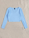 EZwear F Solid V Neck Crop Tee