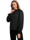 Frill Trim Flounce Sleeve Keyhole Back Blouse