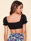 Tie Front Solid Crop Milkmaid Top