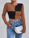 Contrast Stitch Colorblock Crop Tee