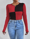 Contrast Stitch Colorblock Crop Tee