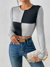 Contrast Stitch Colorblock Crop Tee