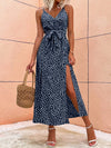 Dalmatian Print Slit Hem Belted Cami Dress