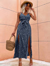 Dalmatian Print Slit Hem Belted Cami Dress