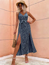 Dalmatian Print Slit Hem Belted Cami Dress