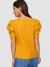EMERY ROSE Pleated Puff Sleeve Keyhole Back Top