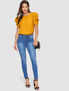 EMERY ROSE Pleated Puff Sleeve Keyhole Back Top
