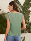EMERY ROSE Keyhole Neck Lace Sleeve Top