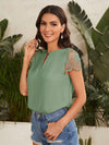 EMERY ROSE Keyhole Neck Lace Sleeve Top