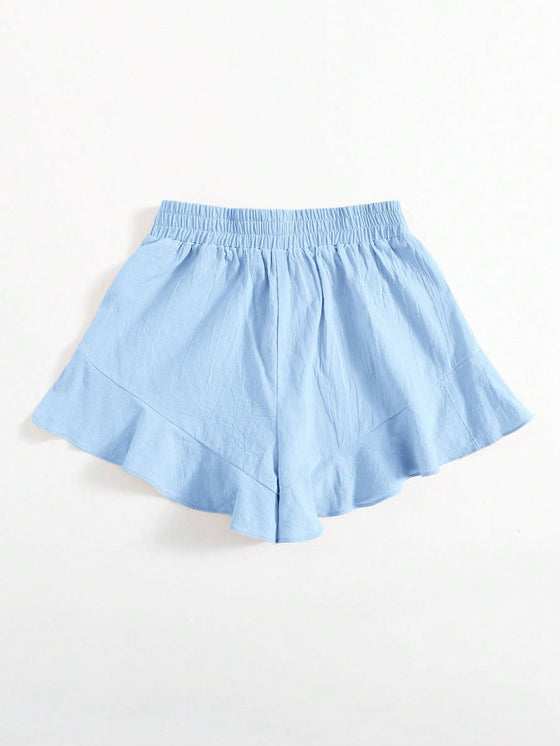 Frenchy Ruffle Hem Solid Shorts