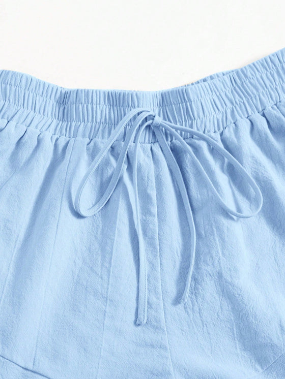 Frenchy Ruffle Hem Solid Shorts