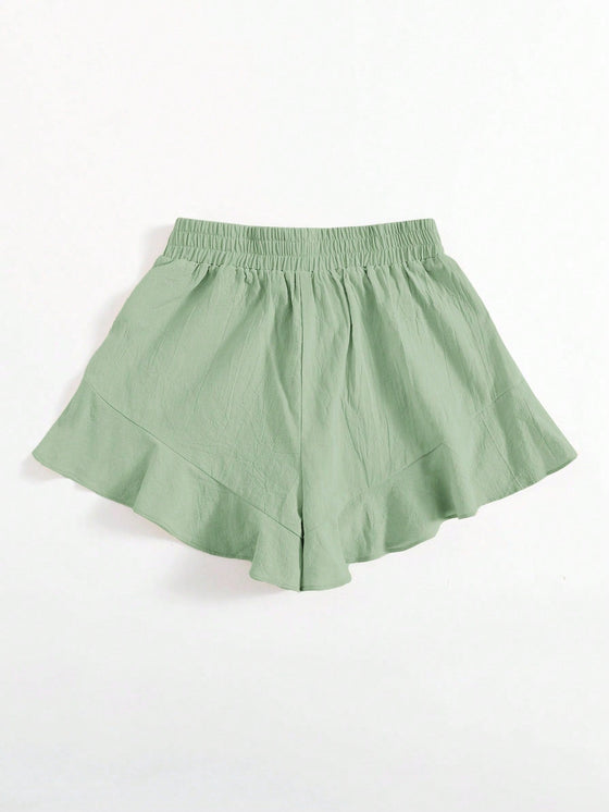 Frenchy Ruffle Hem Solid Shorts
