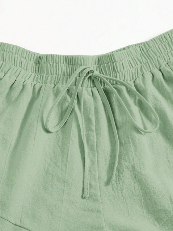 Frenchy Ruffle Hem Solid Shorts