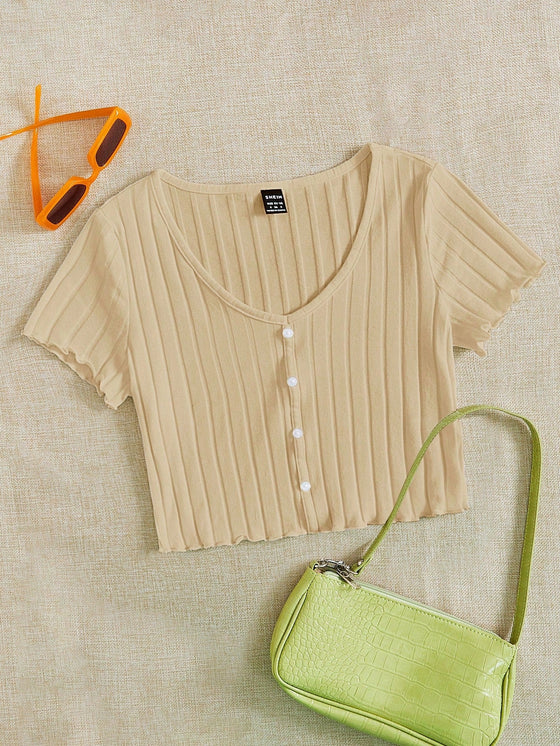 Button Up Rib knit Crop Top