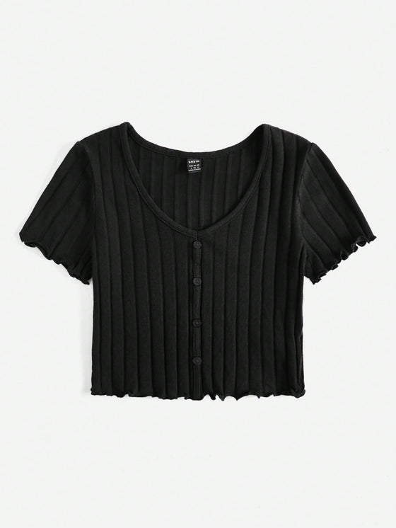 Button Up Rib knit Crop Top