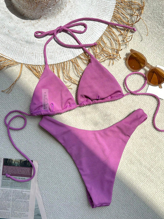 Rib Micro Triangle High Cut Bikini Swimsuit